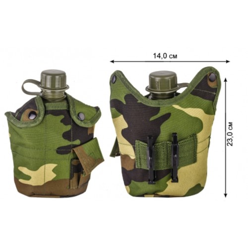 Армейская фляга с кружкой-котелком в чехле камуфляжа Woodland  